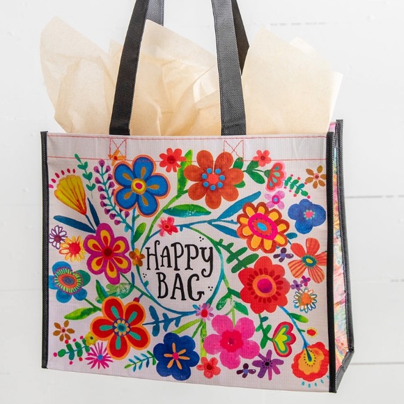 NATURAL LIFE Handbags - Natural Life Large Cream Floral Reusable Be Happy Tote Bag - NWT
